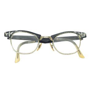 Vintage Cat Eye Eyeglasses Art Craft 4-5 1/4 Bifocal Lens Black Aluminum USA 22